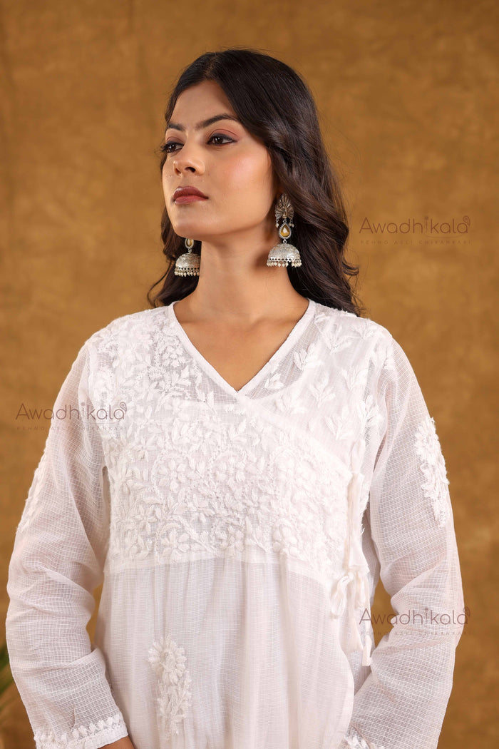 Anira Kota Angrakha Style Kurti- White