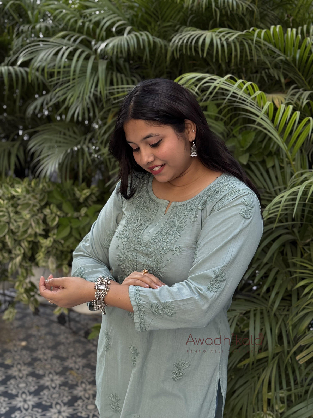 Riya Mulmul Cotton Short Kurti- Green