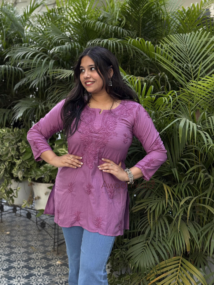 Riya Mulmul Cotton Short Kurti- Purple