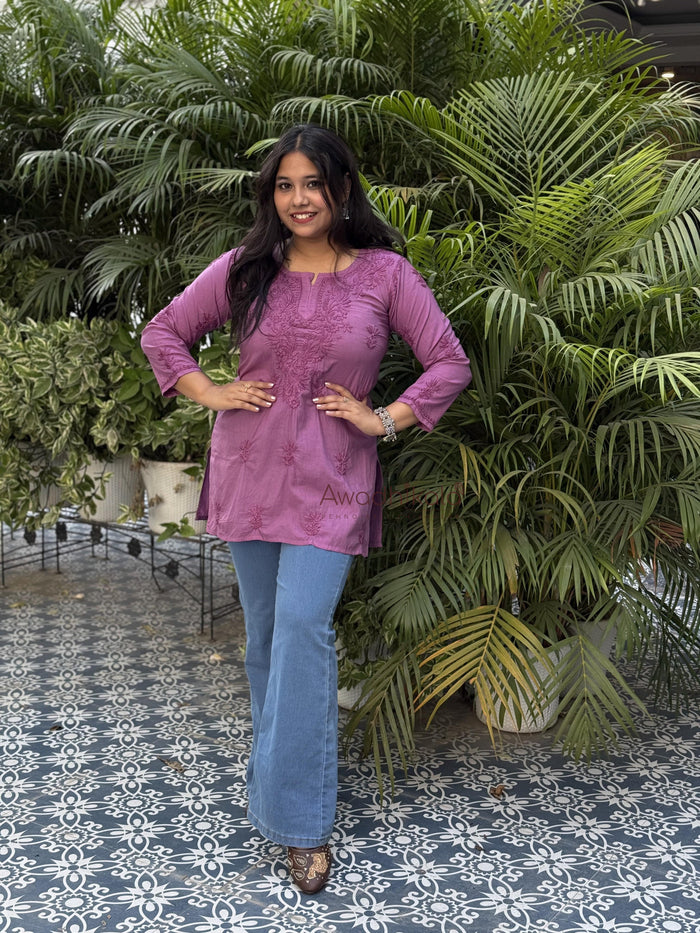 Riya Mulmul Cotton Short Kurti- Purple