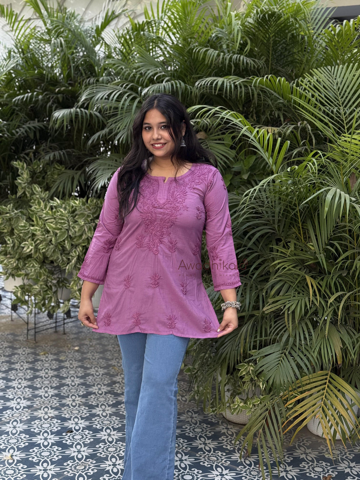 Riya Mulmul Cotton Short Kurti- Purple