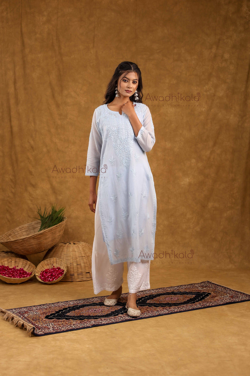 Trisha Chanderi Cotton Kurti- Blue