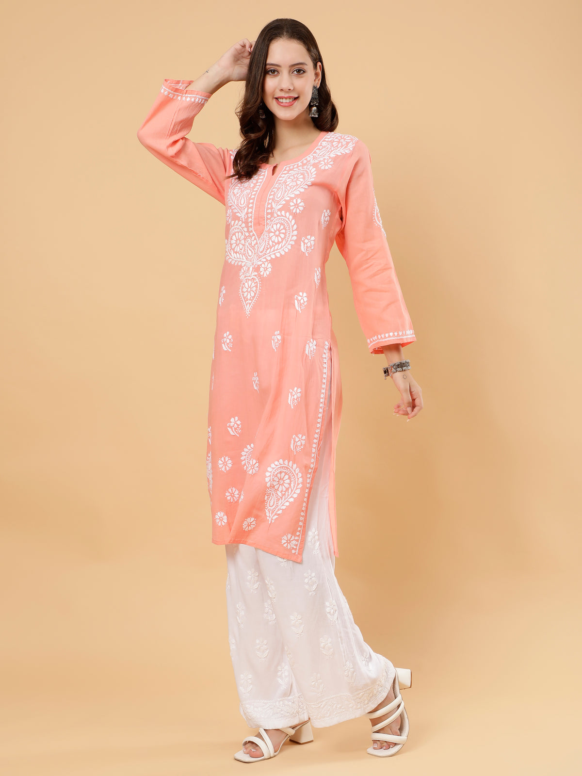 Myra Cotton Kurti- Peach