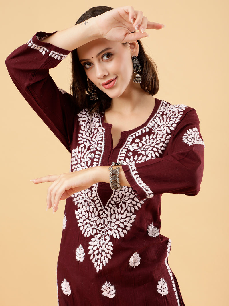 Myra Cotton Kurti- Wine