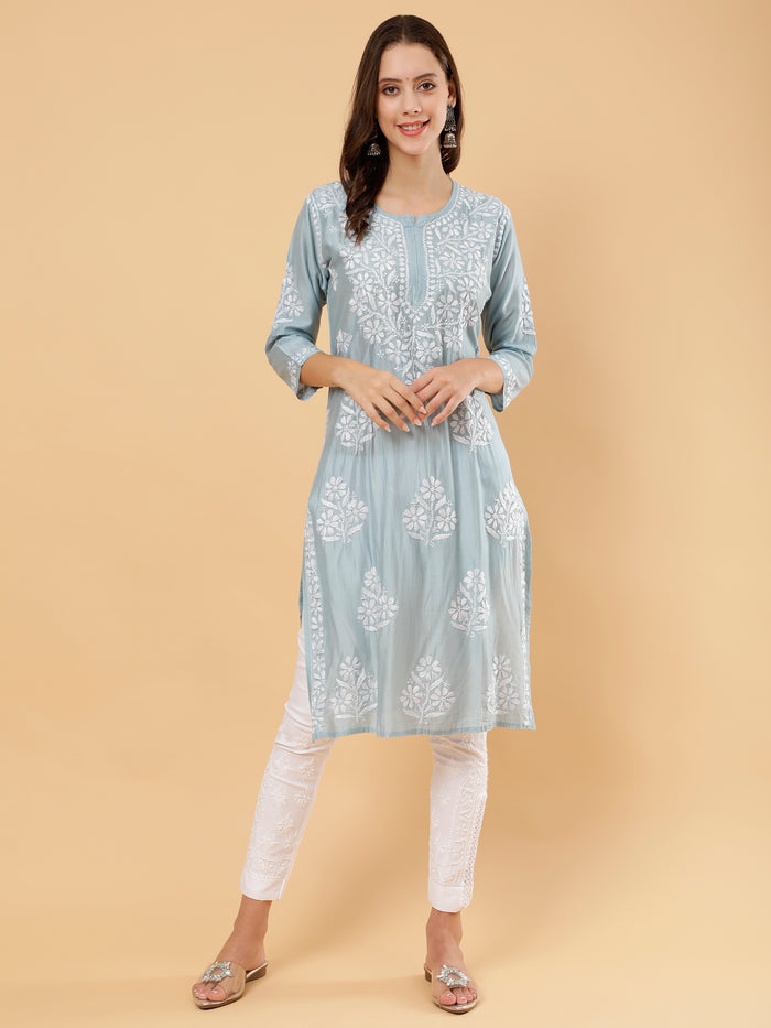 Afsana Chanderi Cotton Kurti- Blue