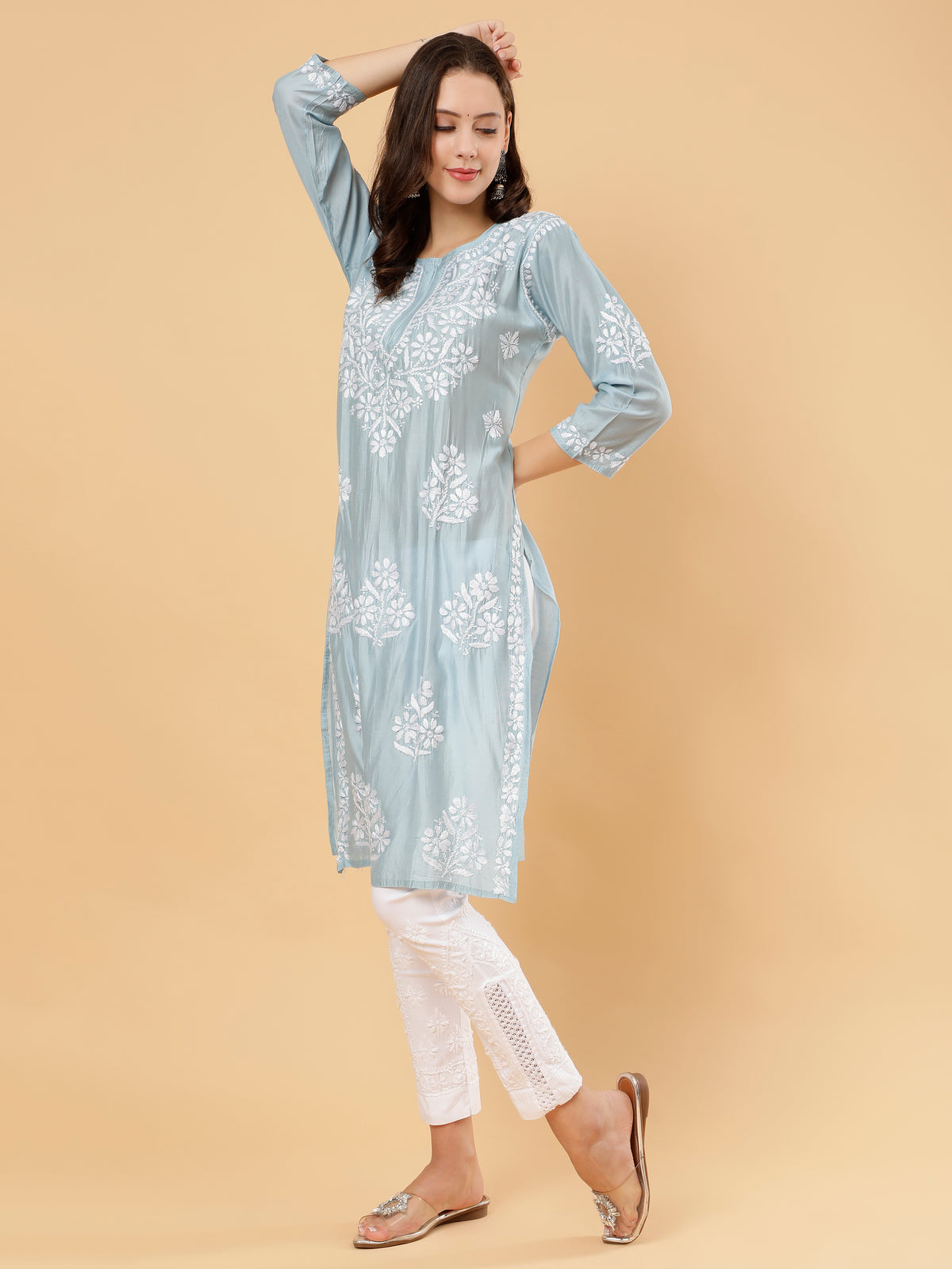 Afsana Chanderi Cotton Kurti- Blue