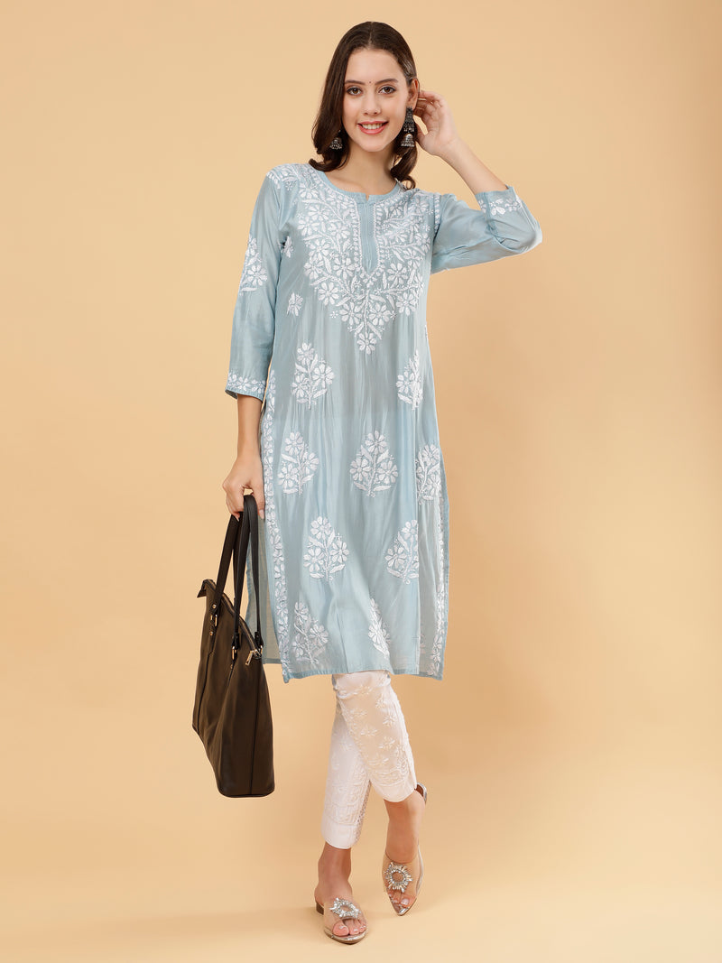 Afsana Chanderi Cotton Kurti- Blue