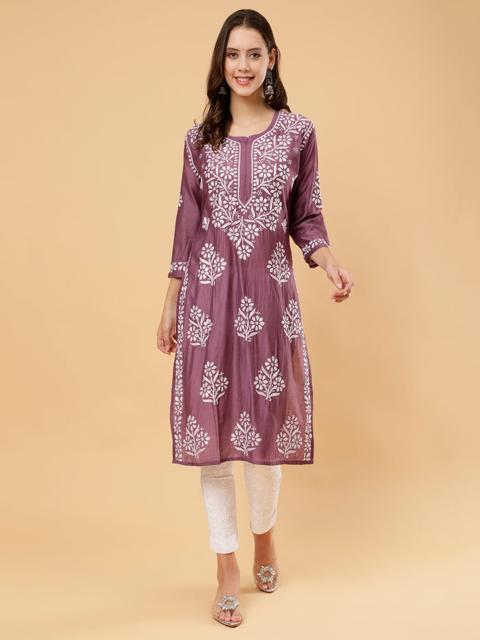 Afsana Chanderi Cotton Kurti- Purple