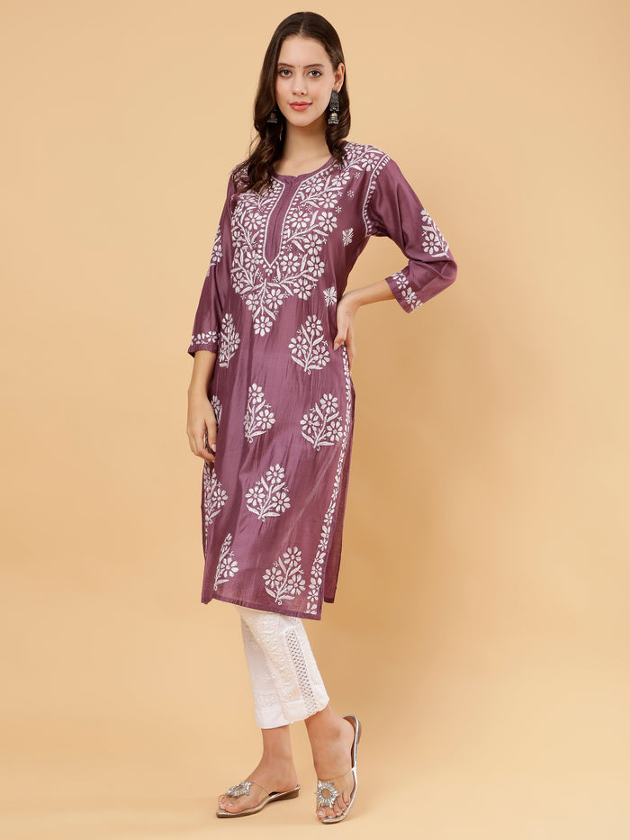 Afsana Chanderi Cotton Kurti- Purple