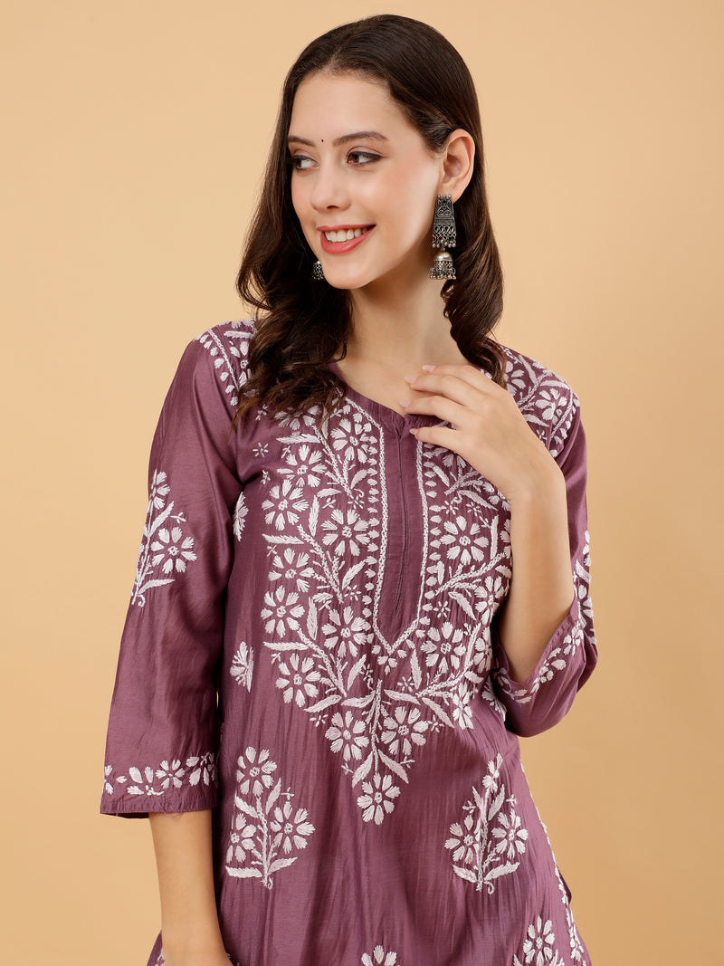 Afsana Chanderi Cotton Kurti- Purple