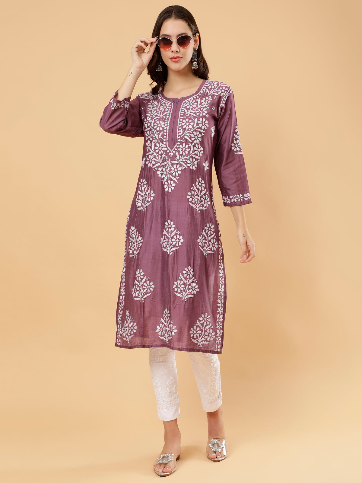 Afsana Chanderi Cotton Kurti- Purple