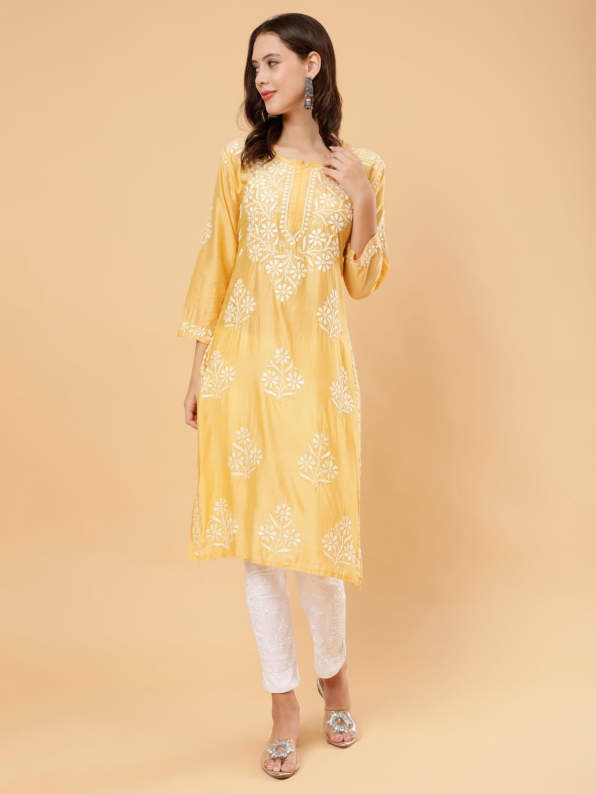 Afsana Chanderi Cotton Kurti- Yellow