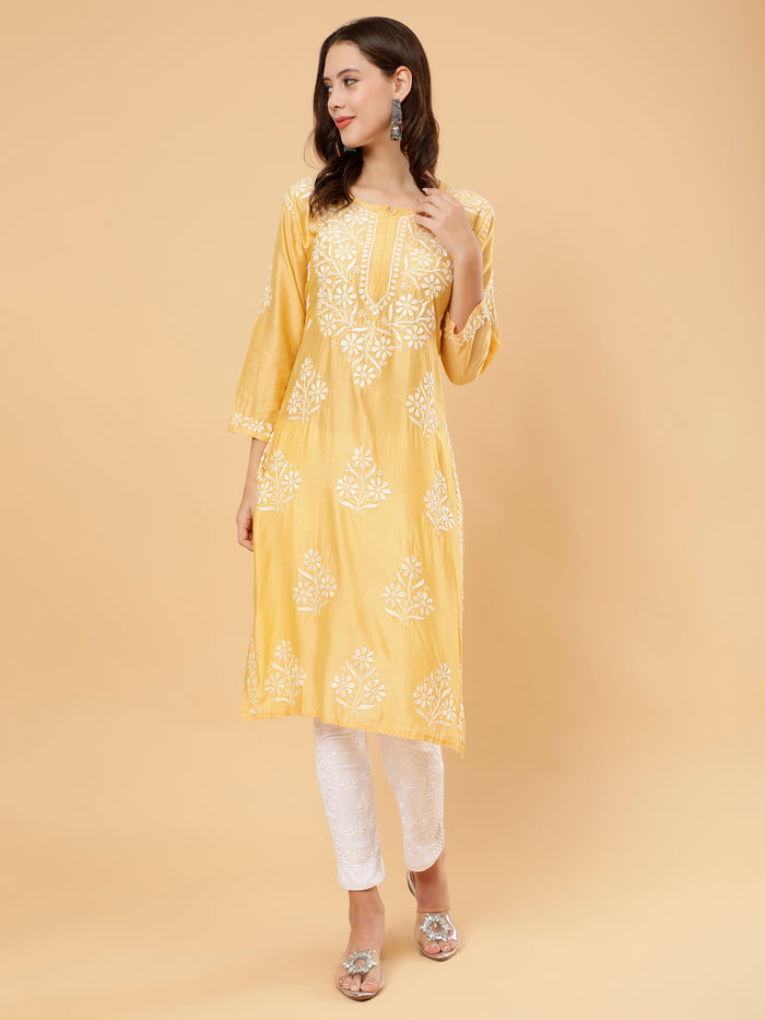 Afsana Chanderi Cotton Kurti- Yellow