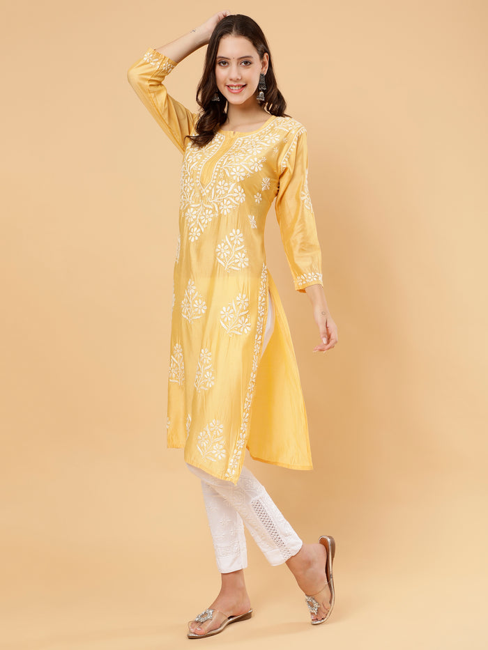 Afsana Chanderi Cotton Kurti- Yellow