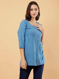 Prisha Rayon Cotton Short Kurti- Blue