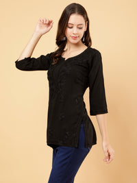 Prisha Rayon Cotton Short Kurti- Black