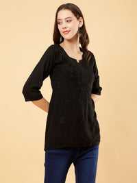 Prisha Rayon Cotton Short Kurti- Black