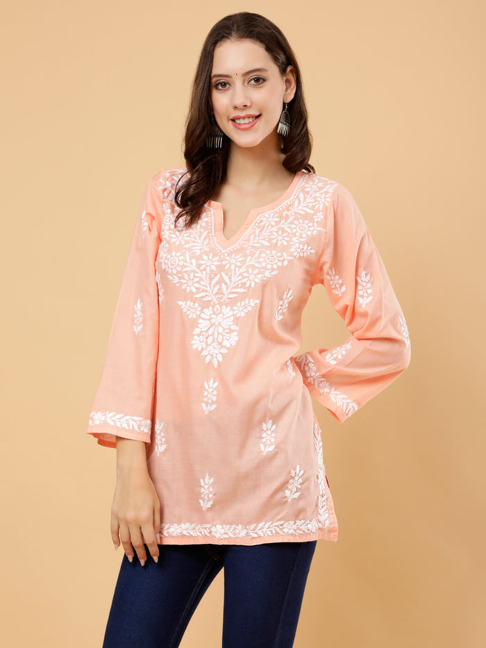 Aarna Cotton Short Kurti- Peach