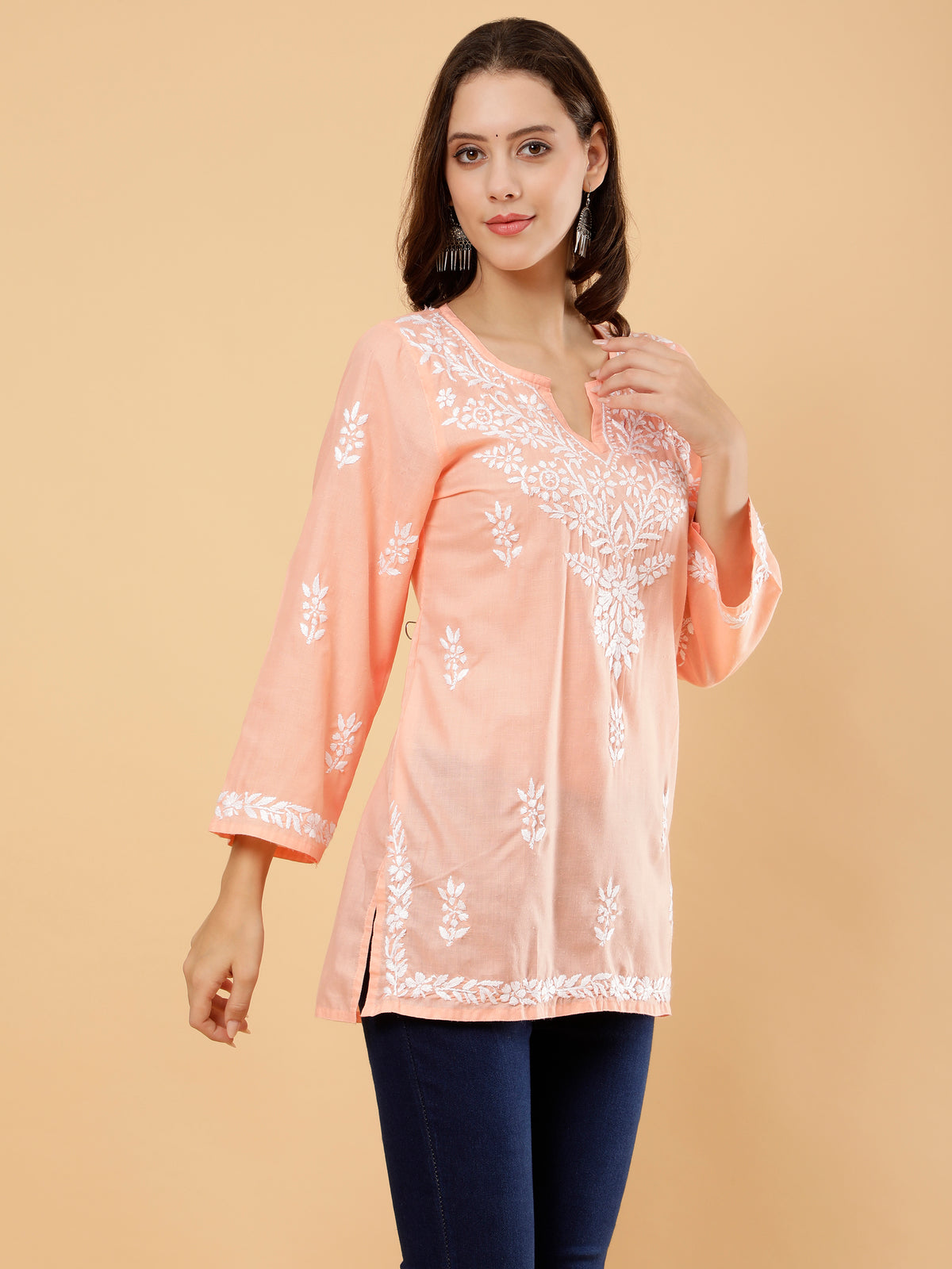 Aarna Cotton Short Kurti- Peach