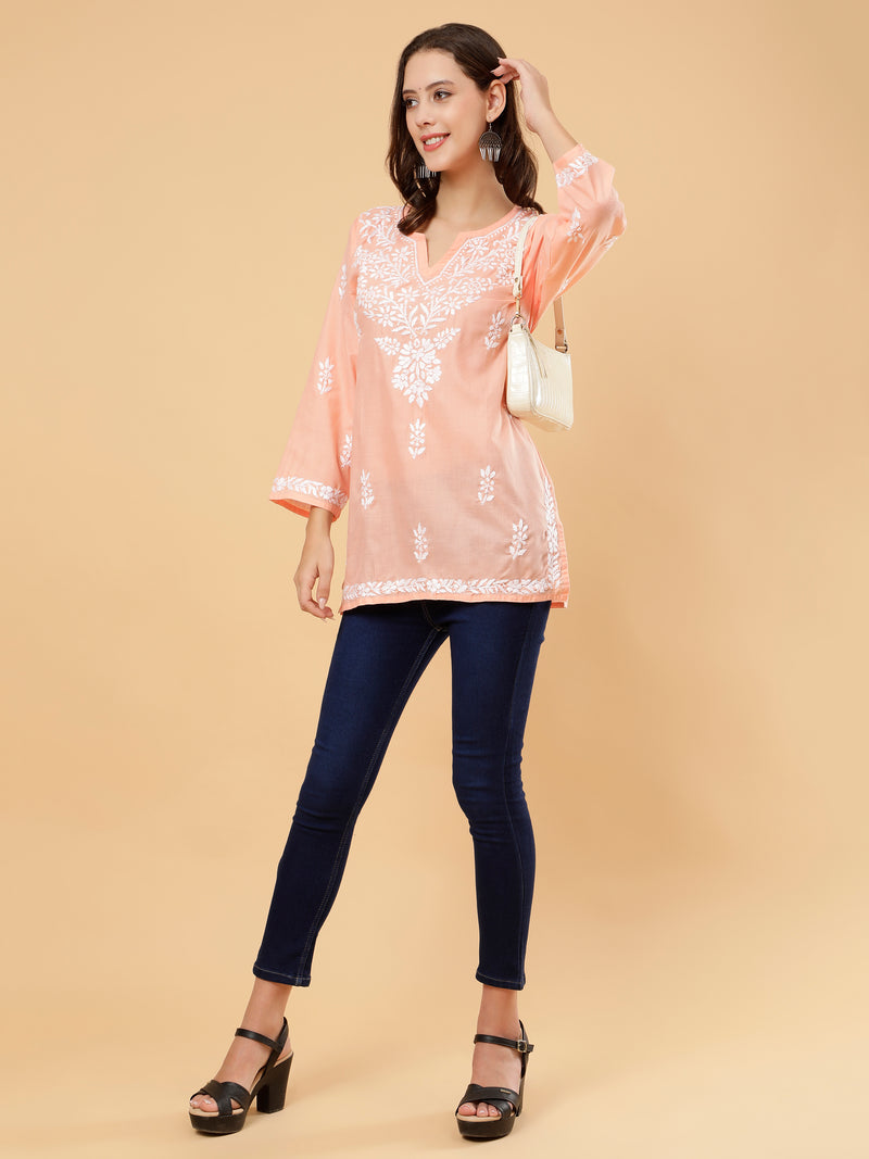 Aarna Cotton Short Kurti- Peach