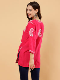 Aditi Rayon Cotton Short Kurti- Pink