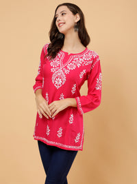 Aditi Rayon Cotton Short Kurti- Pink