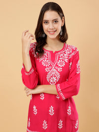 Aditi Rayon Cotton Short Kurti- Pink