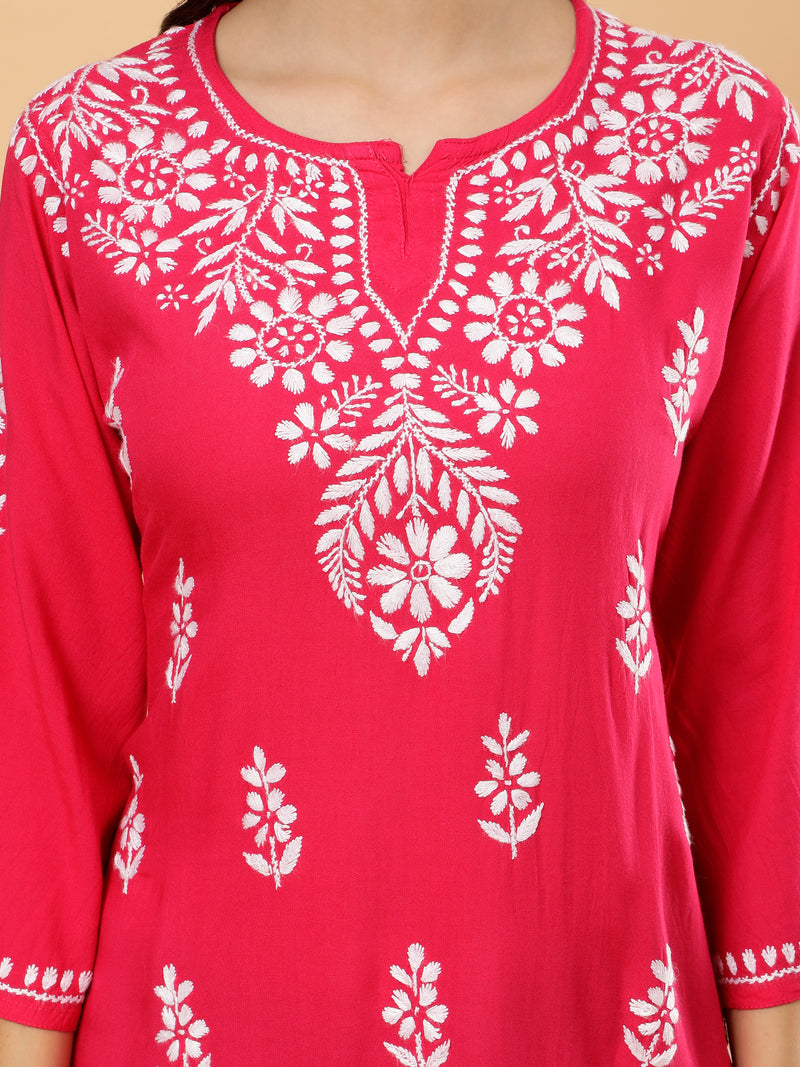 Aditi Rayon Cotton Short Kurti- Pink