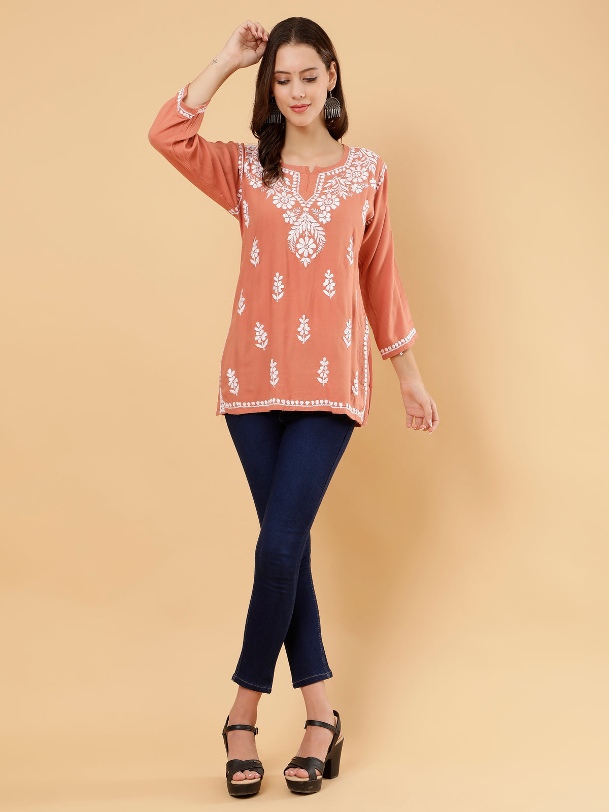 Aditi Rayon Cotton Short Kurti- Rust