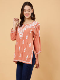 Aditi Rayon Cotton Short Kurti- Rust