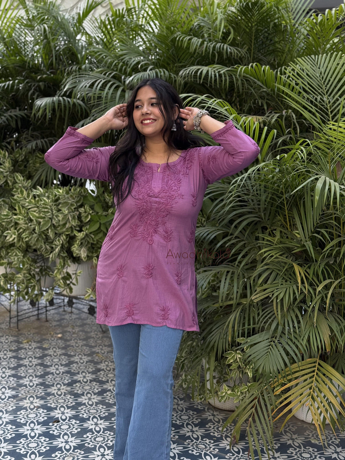 Riya Mulmul Cotton Short Kurti- Purple