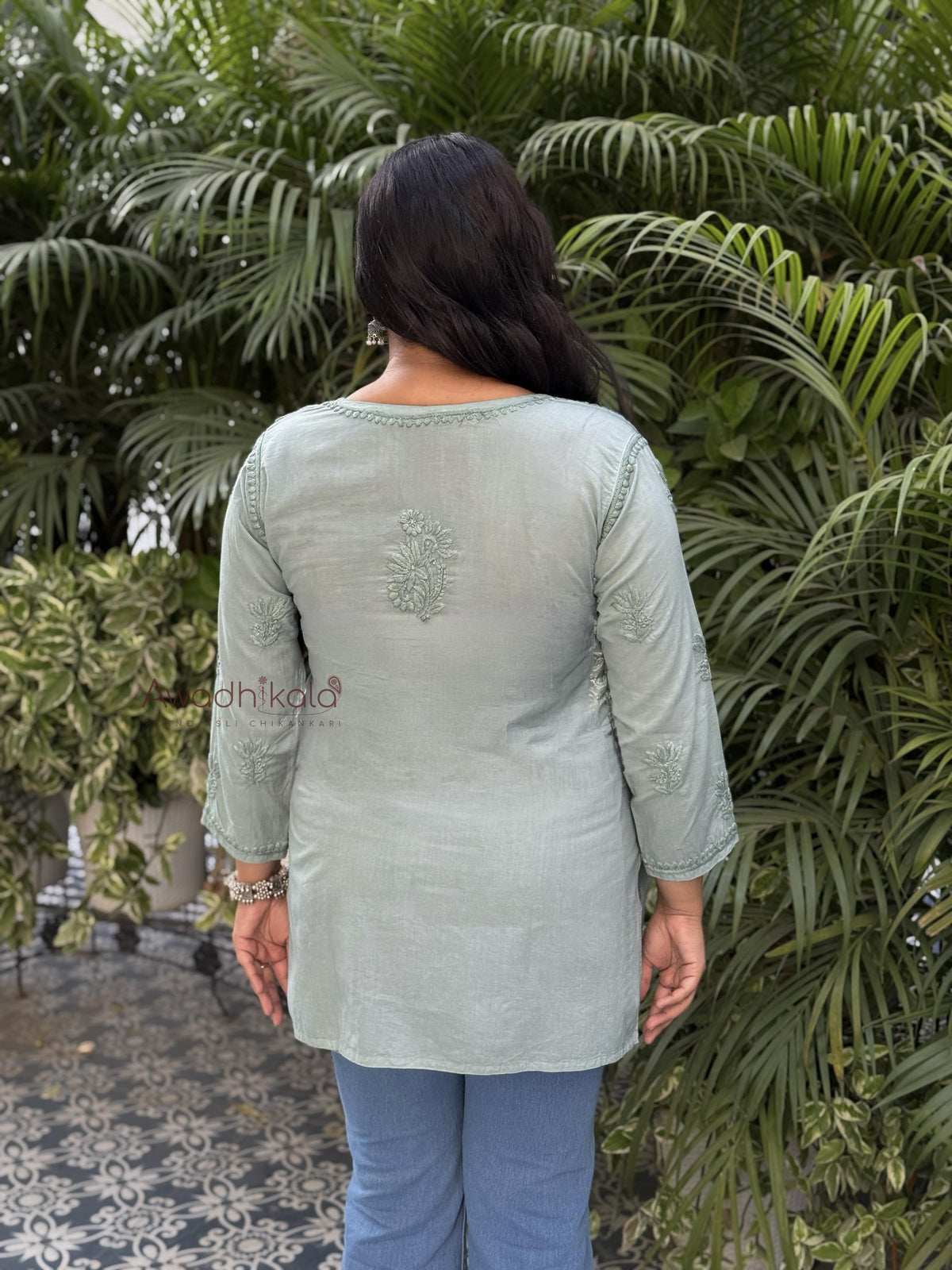 Riya Mulmul Cotton Short Kurti- Green