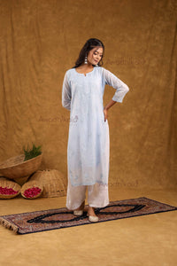 Trisha Chanderi Cotton Kurti- Blue
