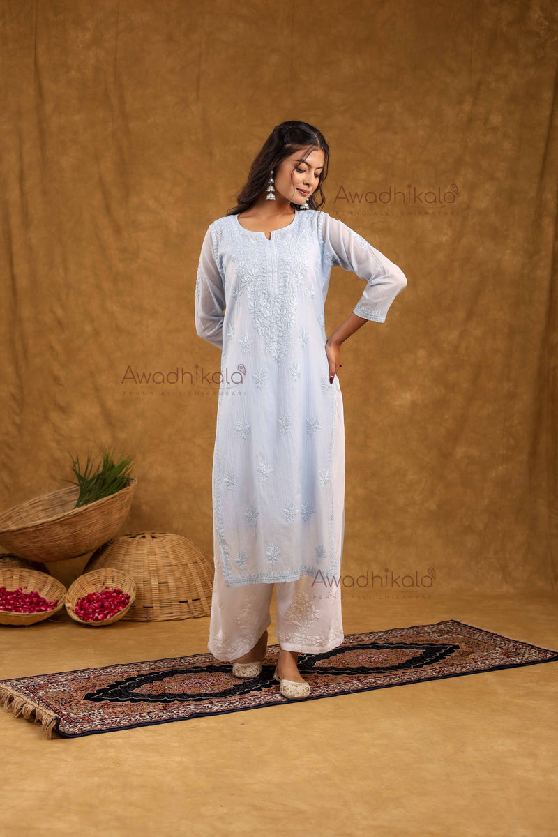 Trisha Chanderi Cotton Kurti- Blue