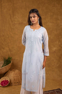 Trisha Chanderi Cotton Kurti- Blue