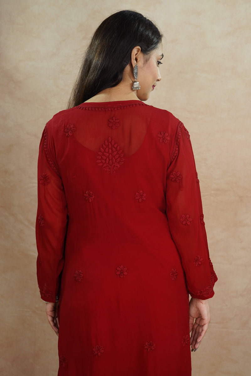 Ruhi Viscose Georgette Kurti- Red