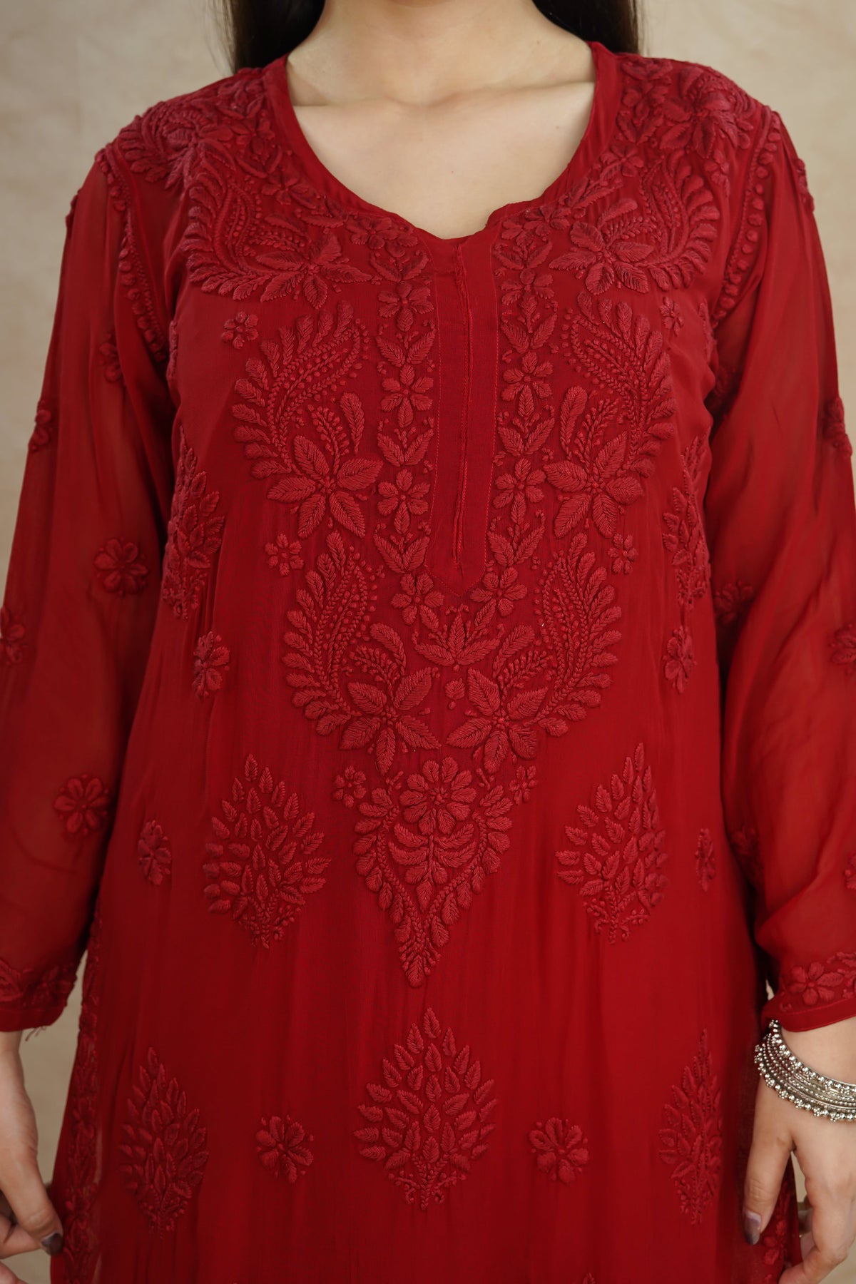 Ruhi Viscose Georgette Kurti- Red