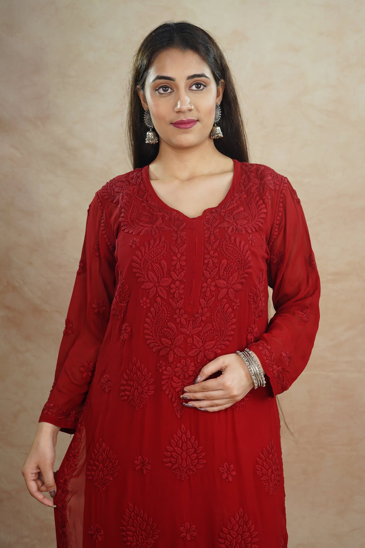 Ruhi Viscose Georgette Kurti- Red