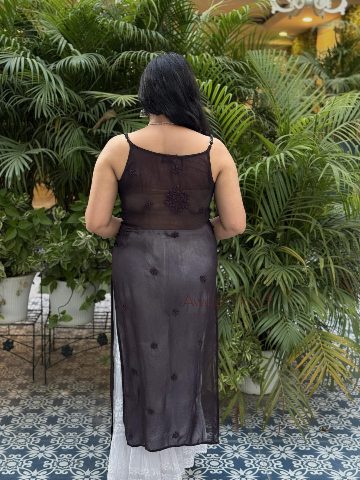 Krisha Viscose Georgette Strap Kurti- Brown