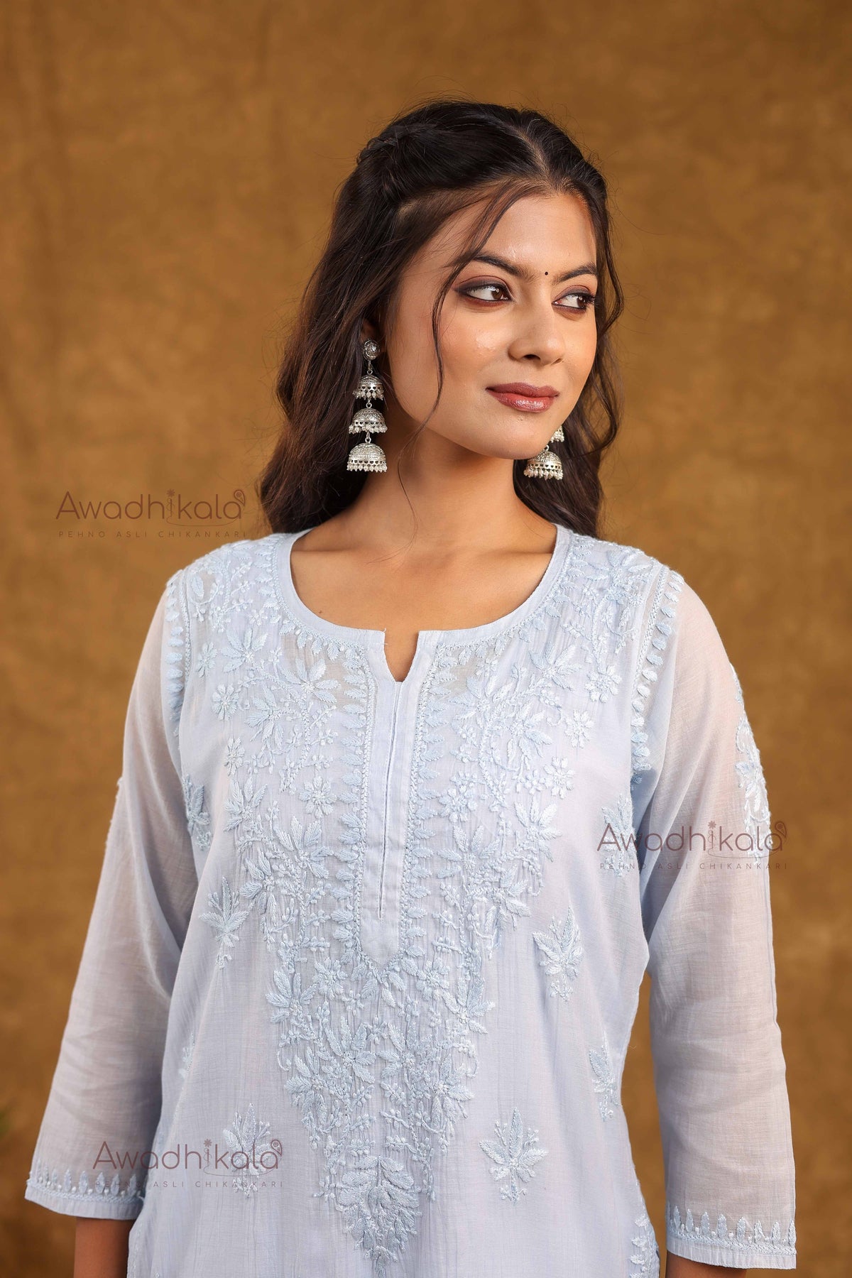 Trisha Chanderi Cotton Kurti- Blue