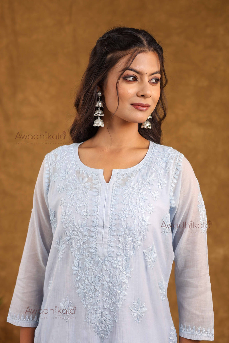 Trisha Chanderi Cotton Kurti- Blue