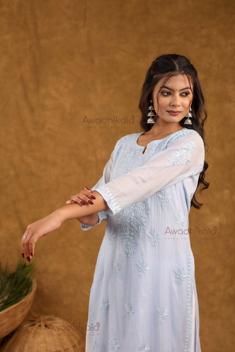 Trisha Chanderi Cotton Kurti- Blue