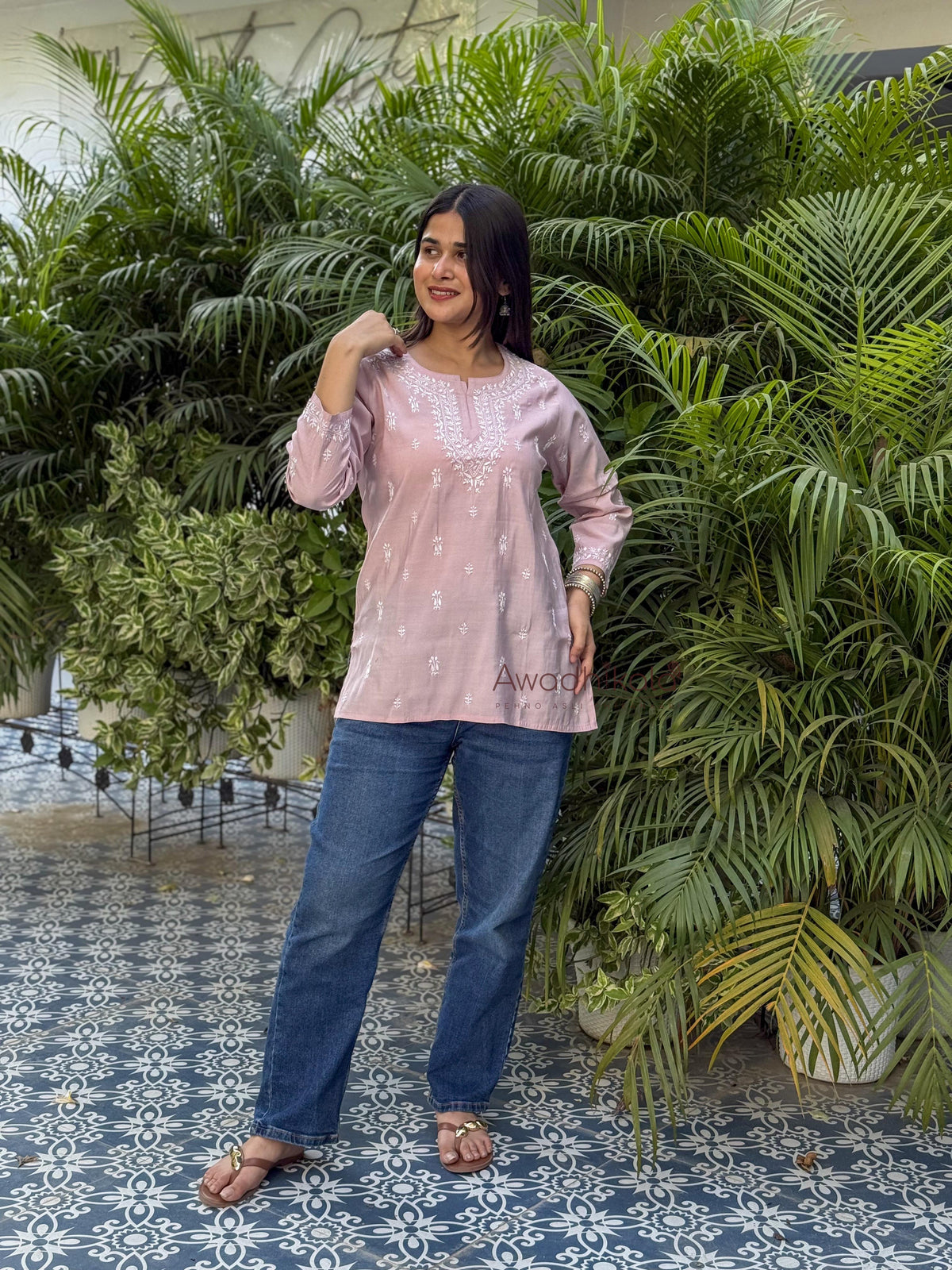 Ira Chanderi Cotton Short Kurti- Pink
