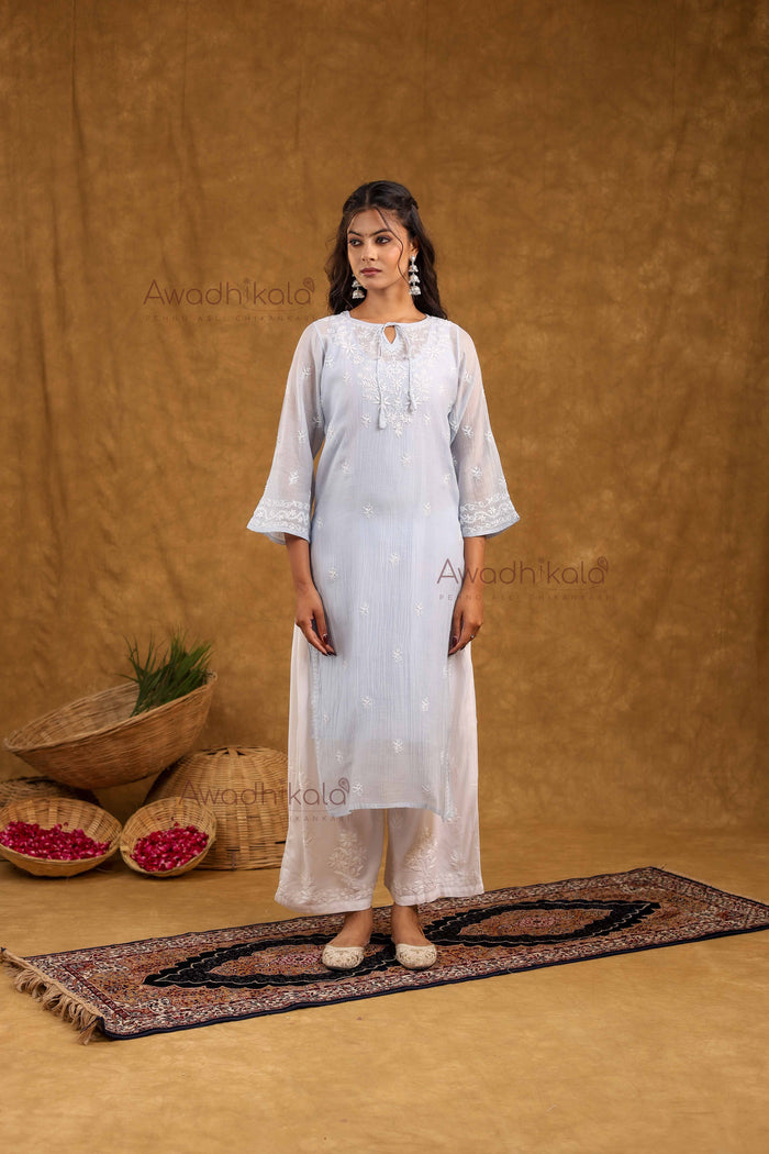 Akira Pure Mulmul Chanderi Kurti- Blue