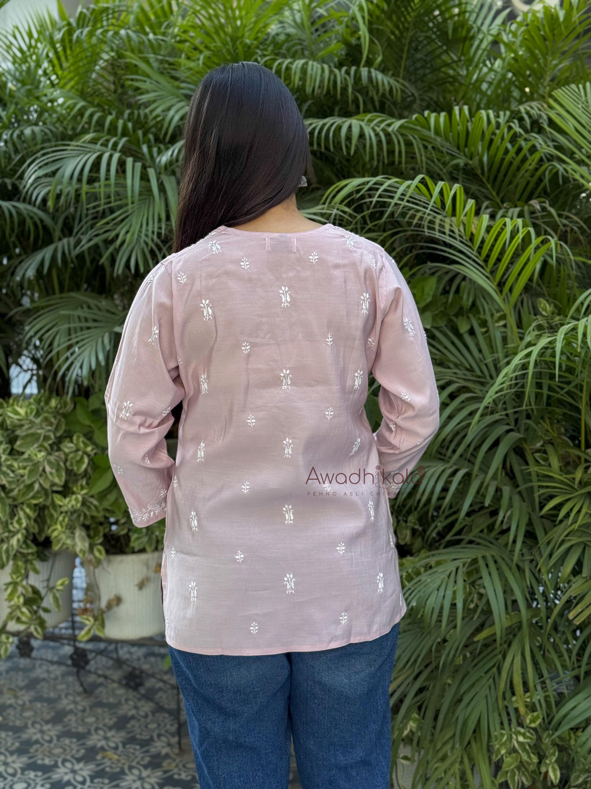Ira Chanderi Cotton Short Kurti- Pink