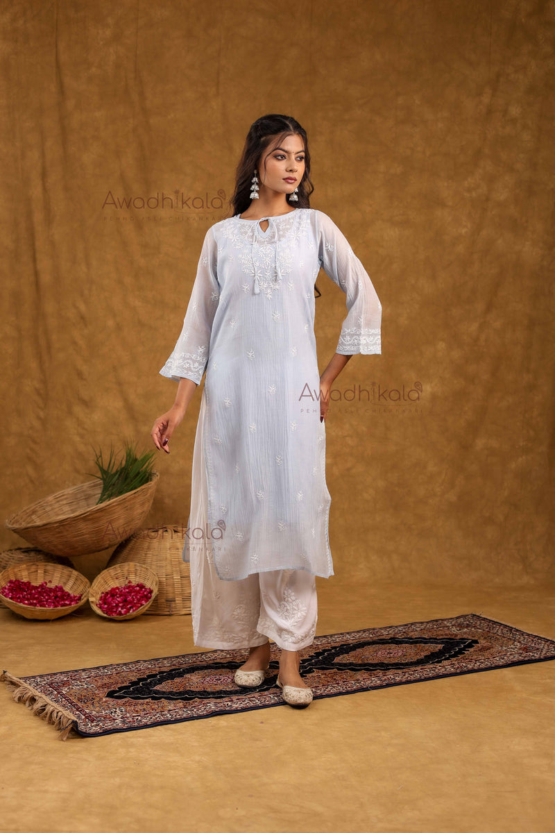 Akira Pure Mulmul Chanderi Kurti- Blue