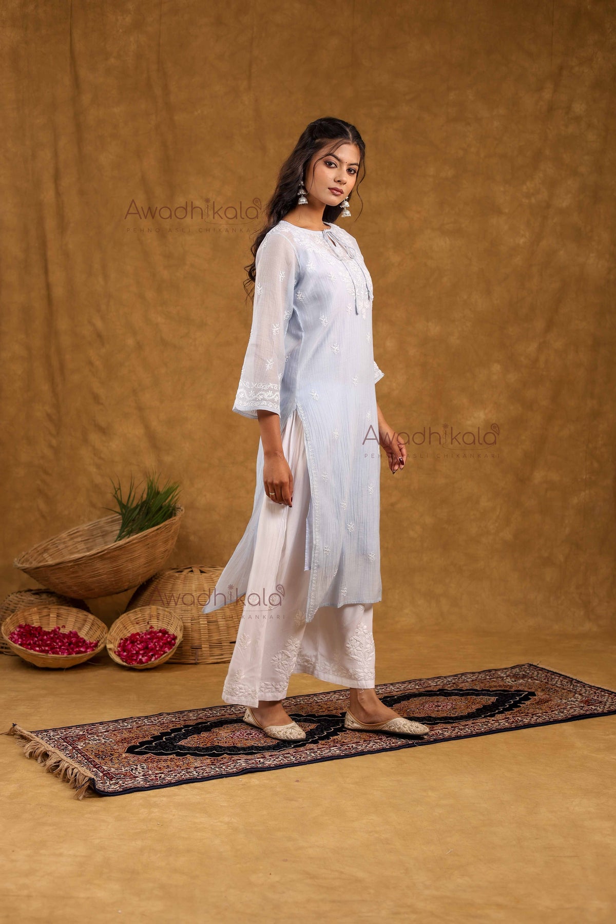 Akira Pure Mulmul Chanderi Kurti- Blue
