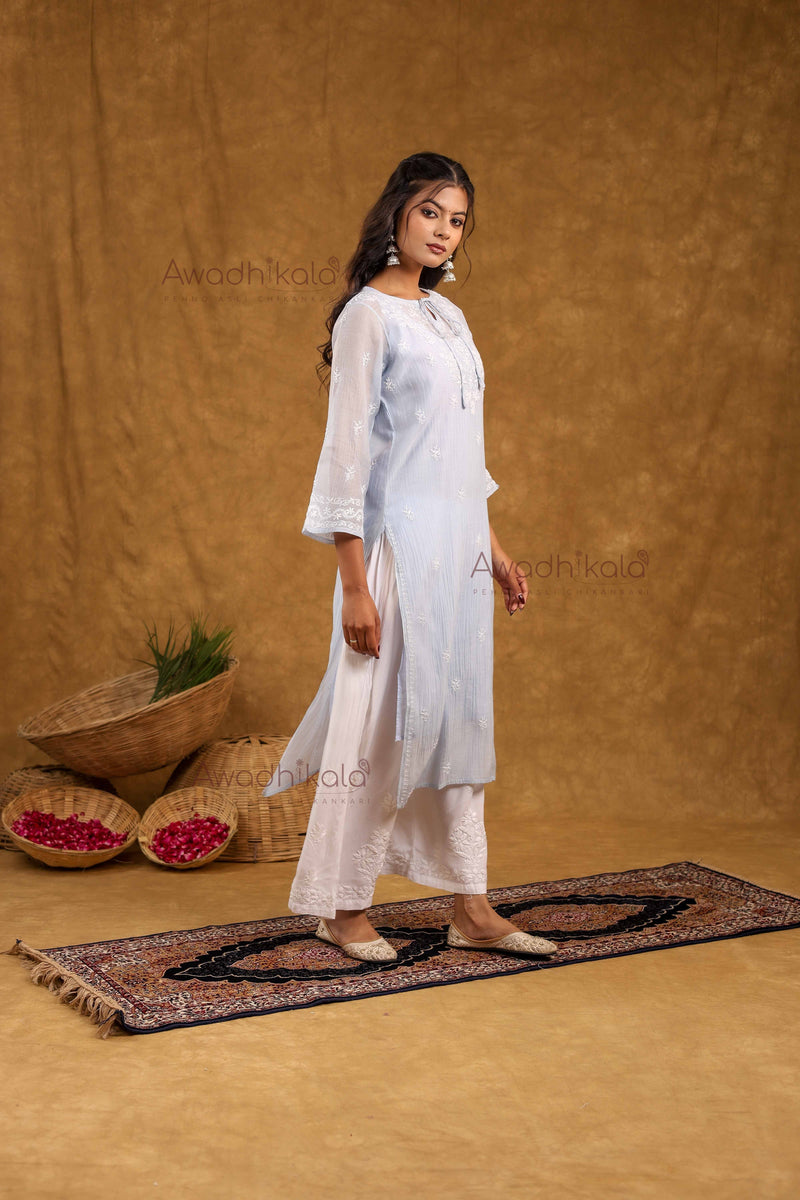 Akira Pure Mulmul Chanderi Kurti- Blue