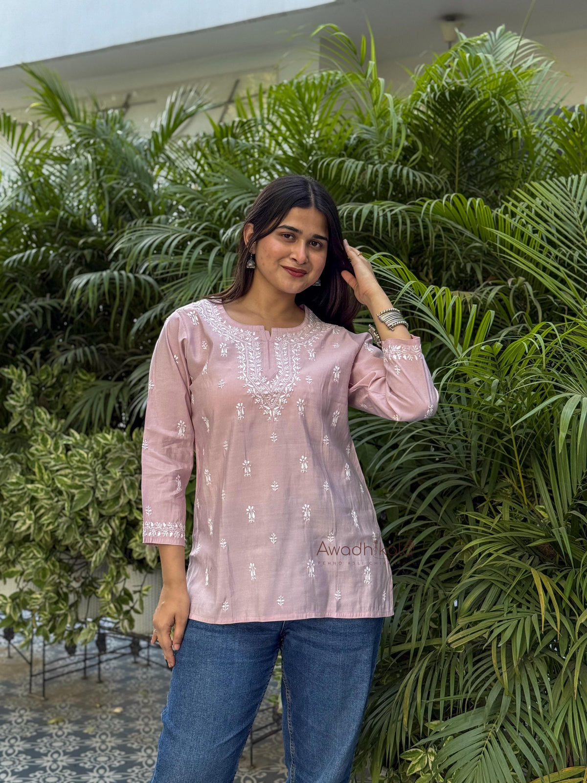 Ira Chanderi Cotton Short Kurti- Pink