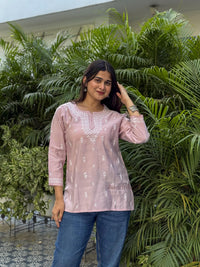 Ira Chanderi Cotton Short Kurti- Pink